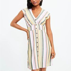 LOFT Striped Button Flare Dress NWT
